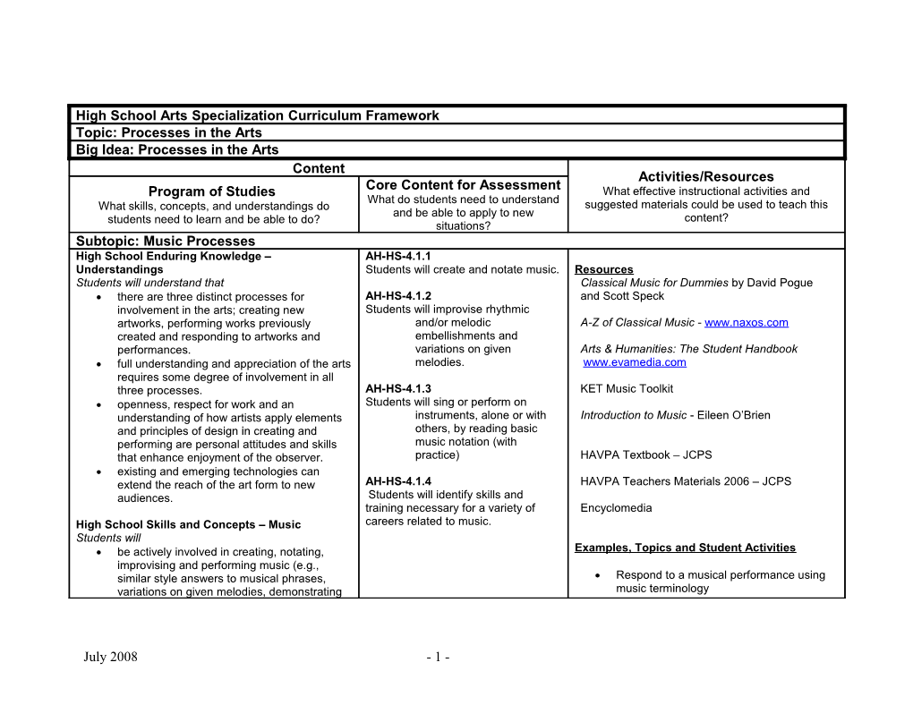 (Course Title) Curriculum Framework