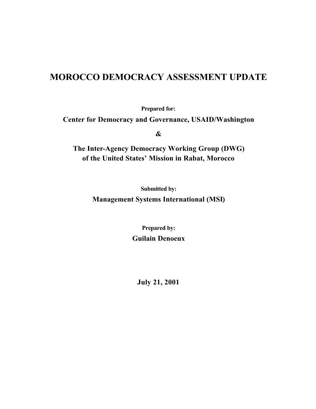 Morocco Democracy Assessment Update