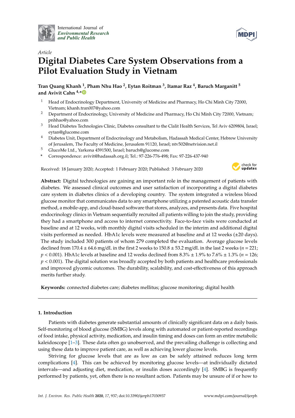 Digital Diabetes Care System Observations from a Pilot Evaluation Study in Vietnam