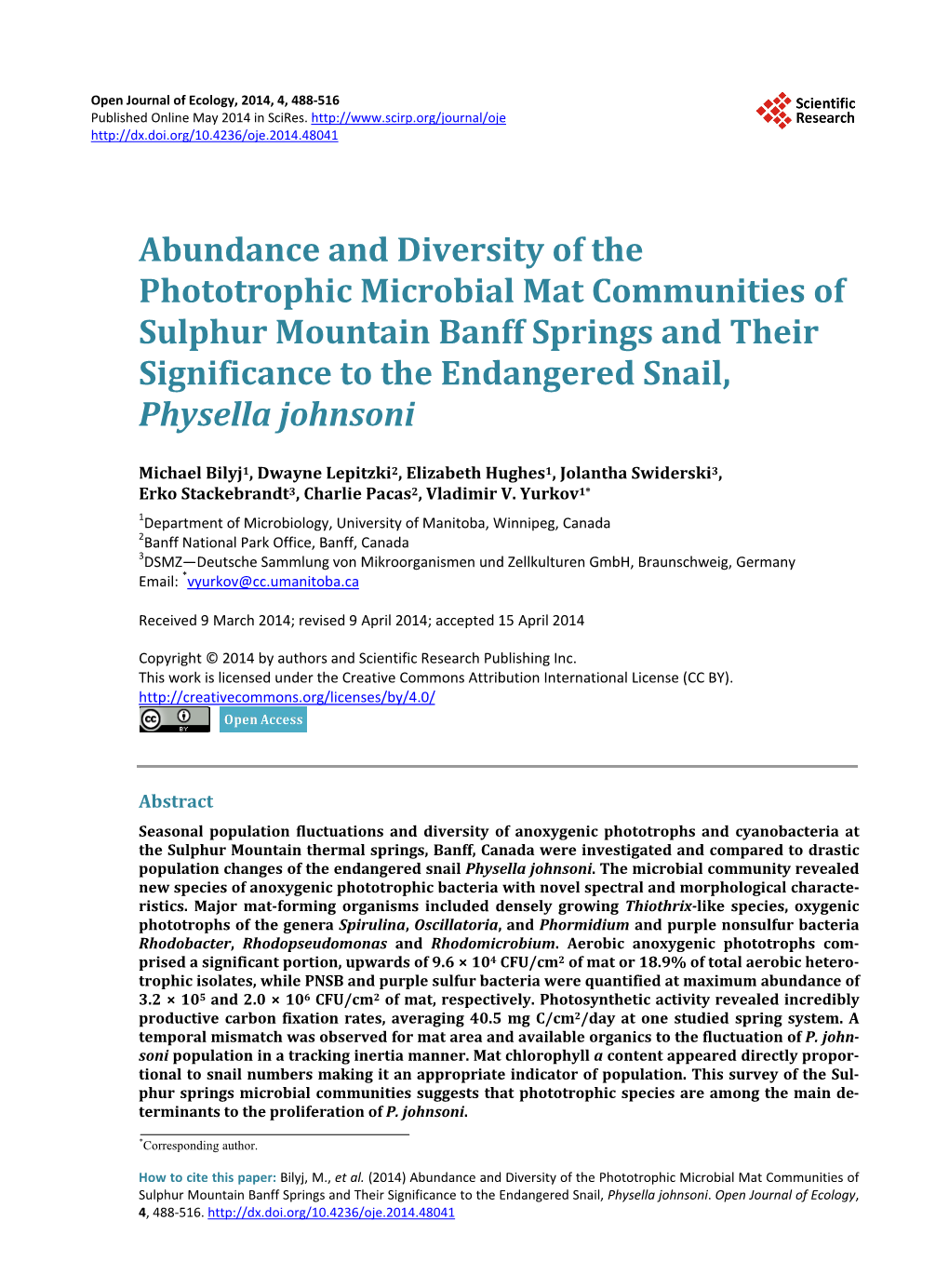 Abundance and Diversity of the Phototrophic Microbial Mat