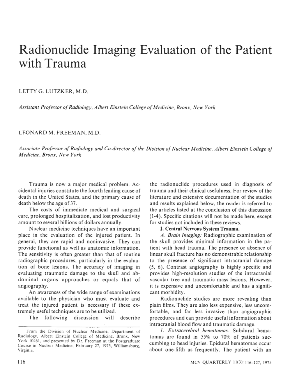 Radionuclide Imaging Evaluation of the Patient with Trauma