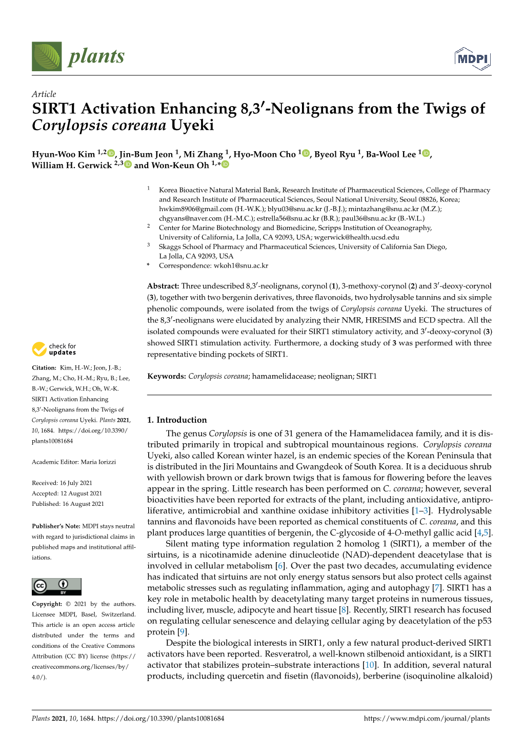 Neolignans from the Twigs of Corylopsis Coreana Uyeki