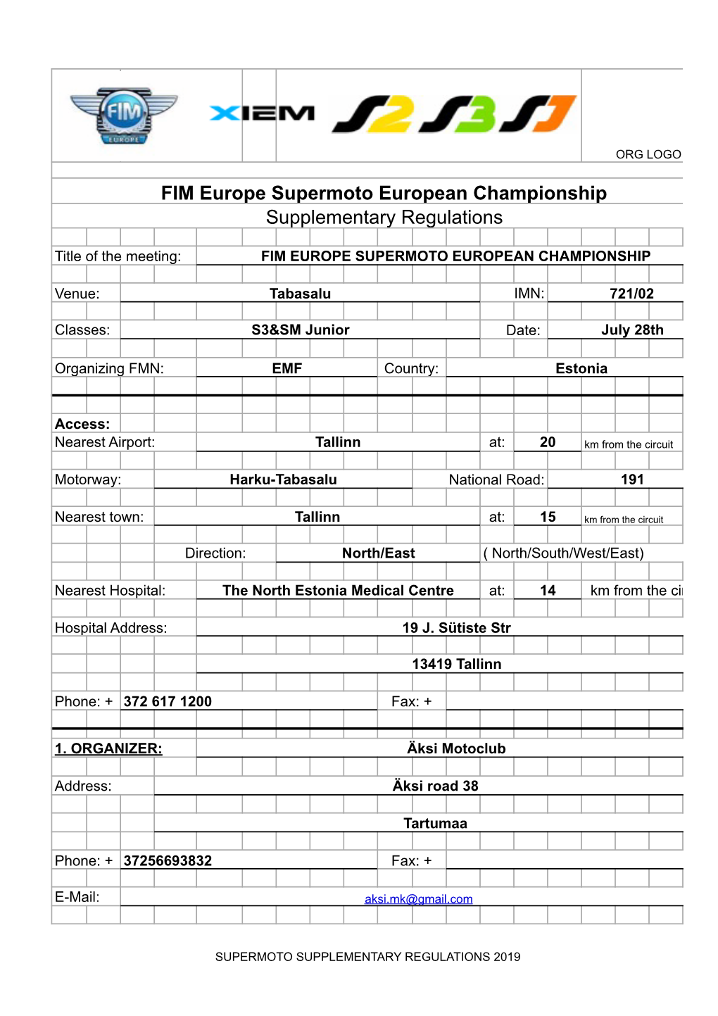 FIM Europe Supermoto European Championship Supplementary Regulations