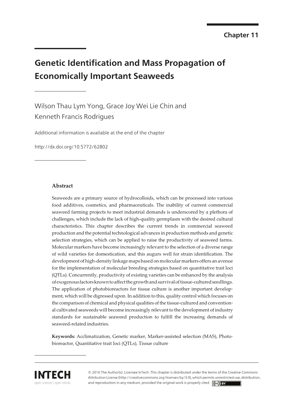 Genetic Identification and Mass Propagation of Economically Important Seaweeds