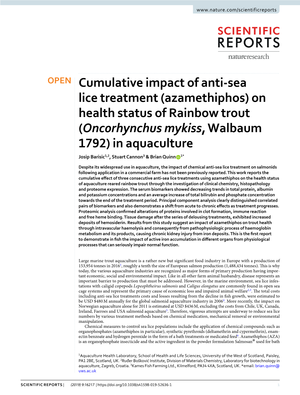 Cumulative Impact of Anti-Sea Lice Treatment (Azamethiphos)