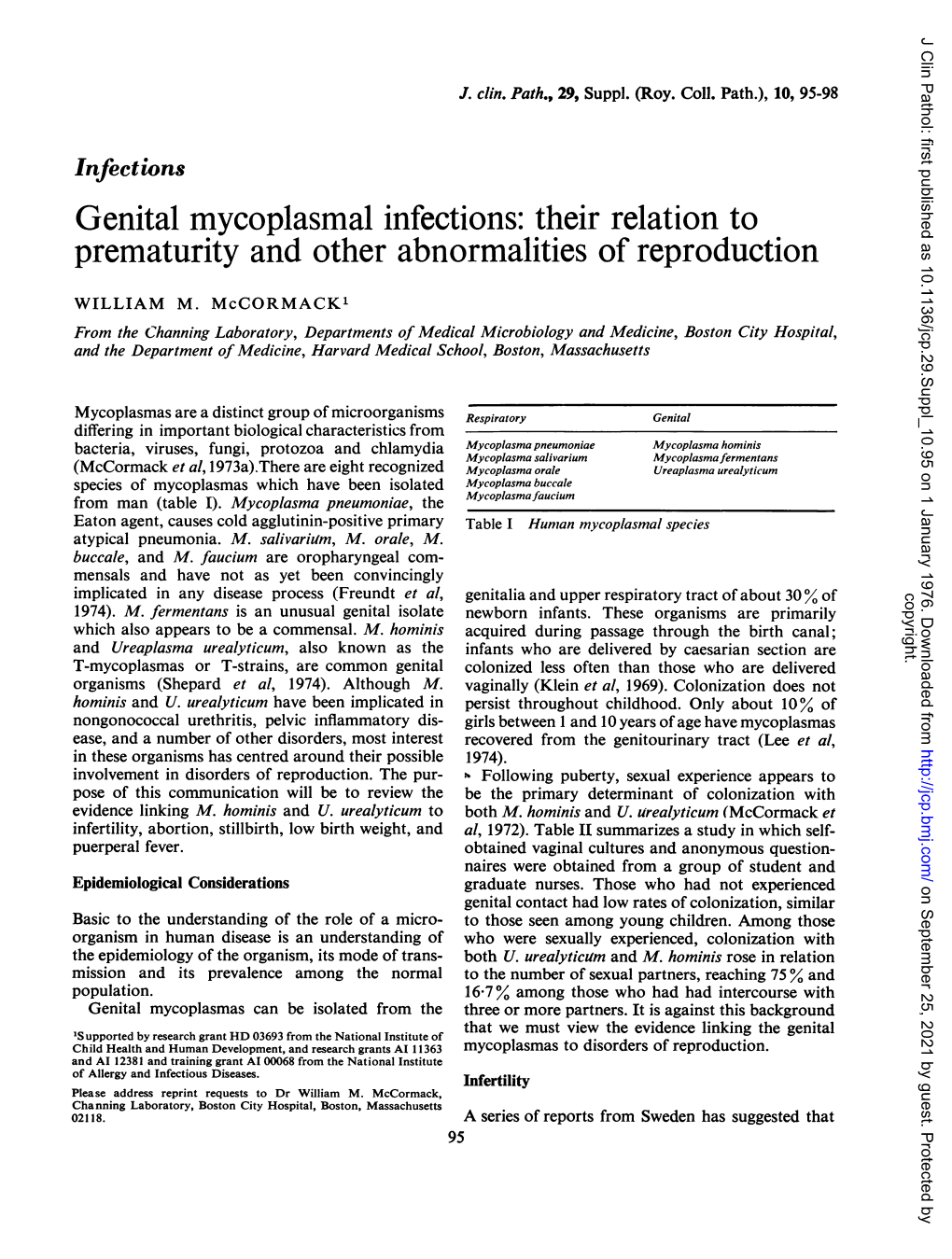 Genital Mycoplasmal Infections: Their Relation to Prematurity and Other Abnormalities of Reproduction