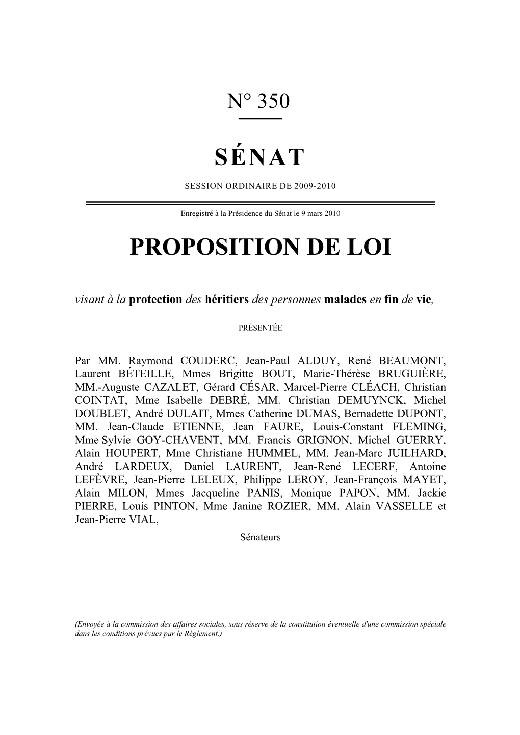 Sénat Proposition De