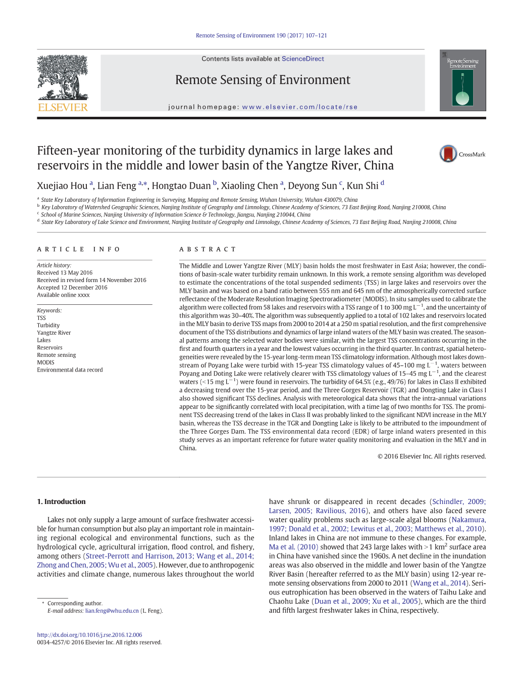 Remote Sensing of Environment 190 (2017) 107–121