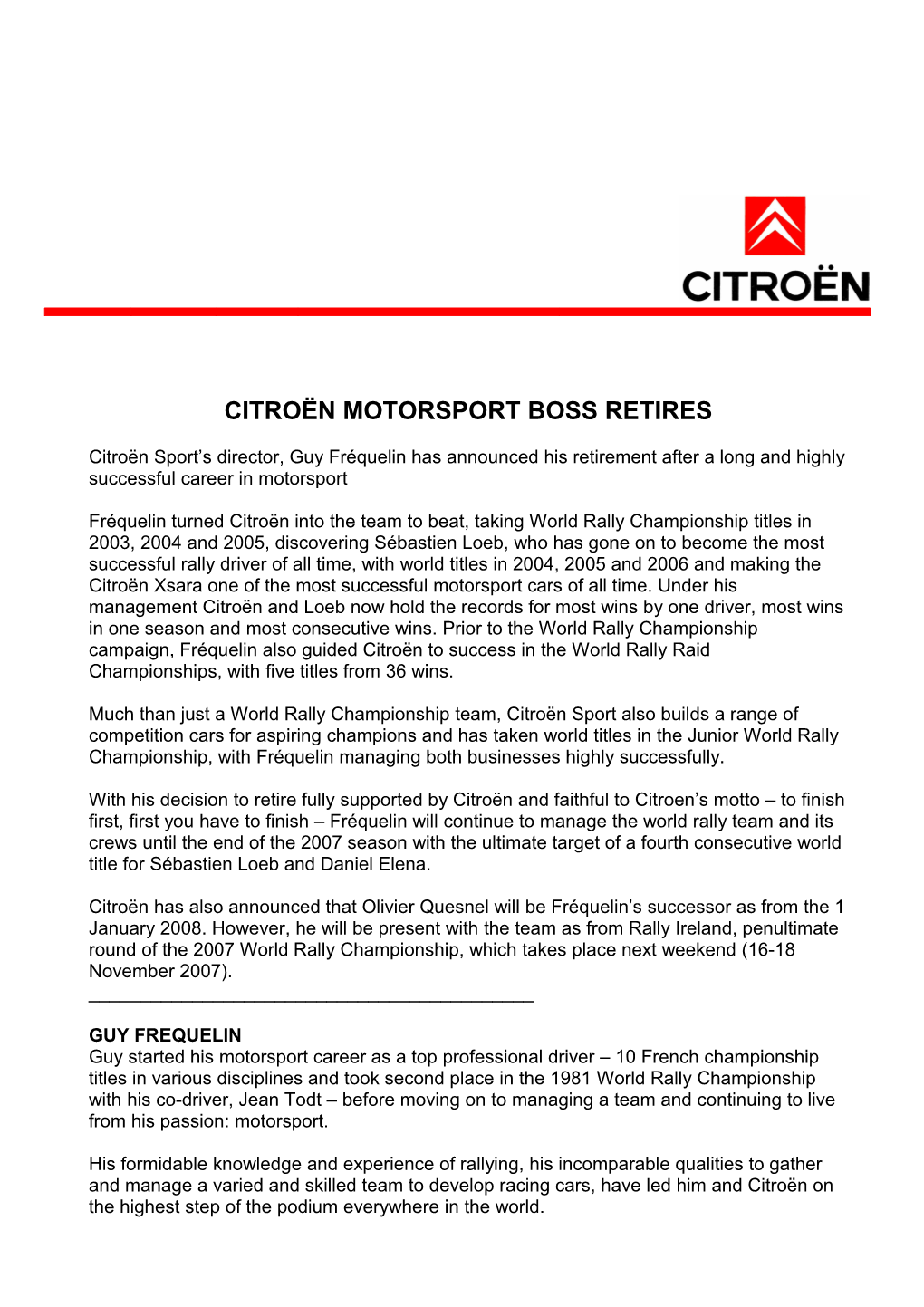 Citroën Motorsport Boss Retires