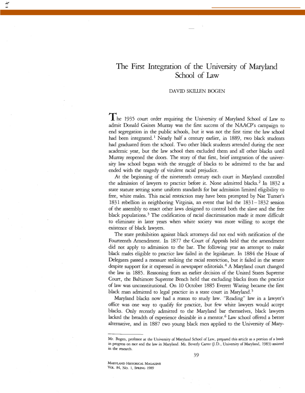 The First Integration of the University of Maryland School of Law