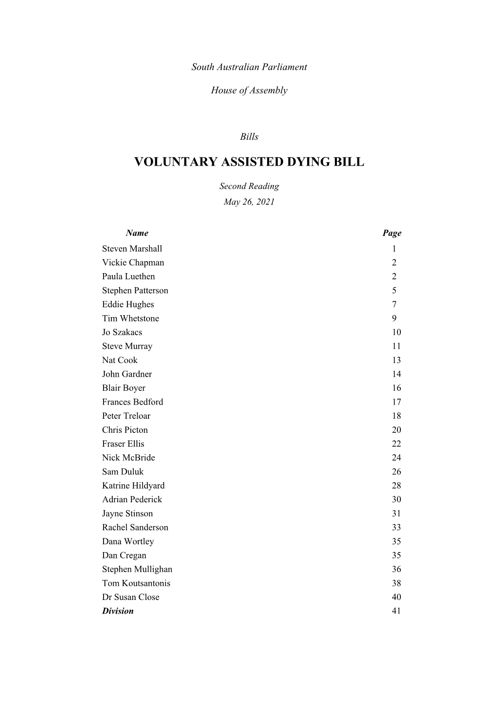 Voluntary Assisted Dying Bill