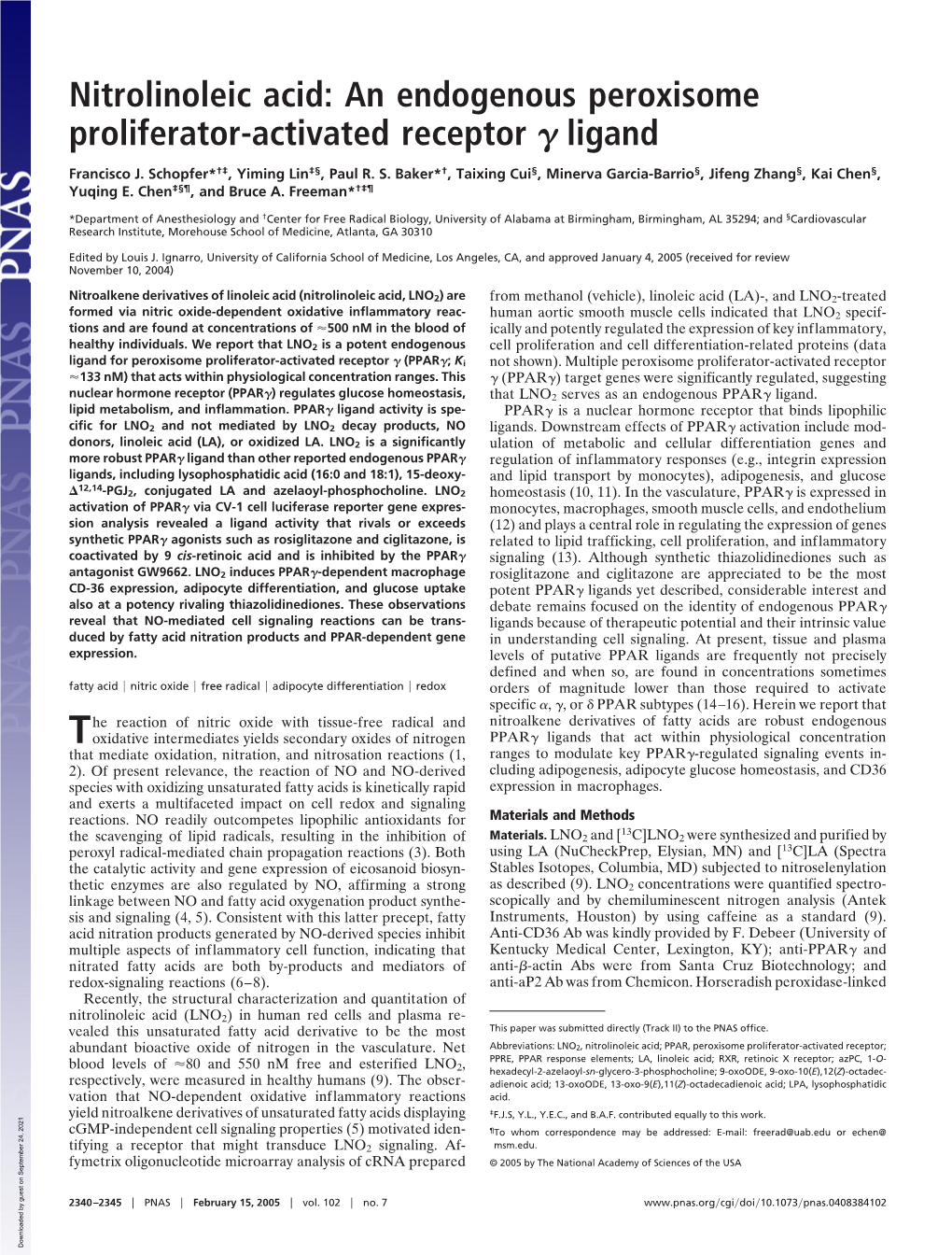 An Endogenous Peroxisome Proliferator-Activated Receptor ␥ Ligand