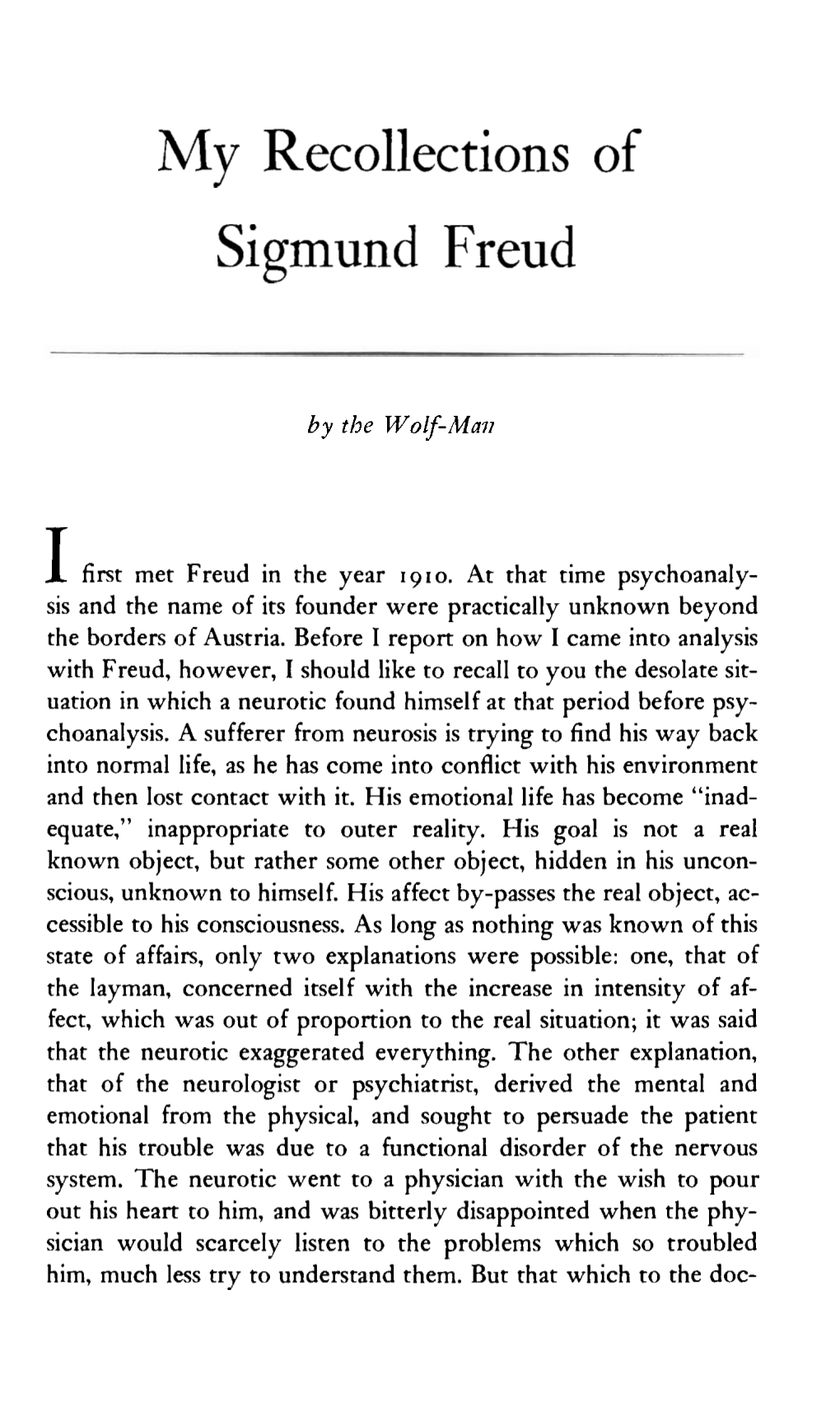 My Recollections of Sigmund Freud