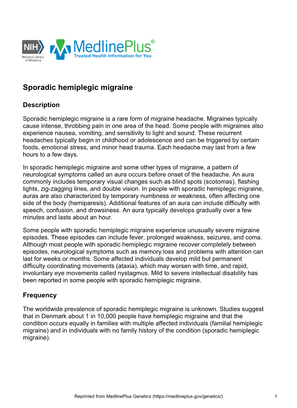 Sporadic Hemiplegic Migraine