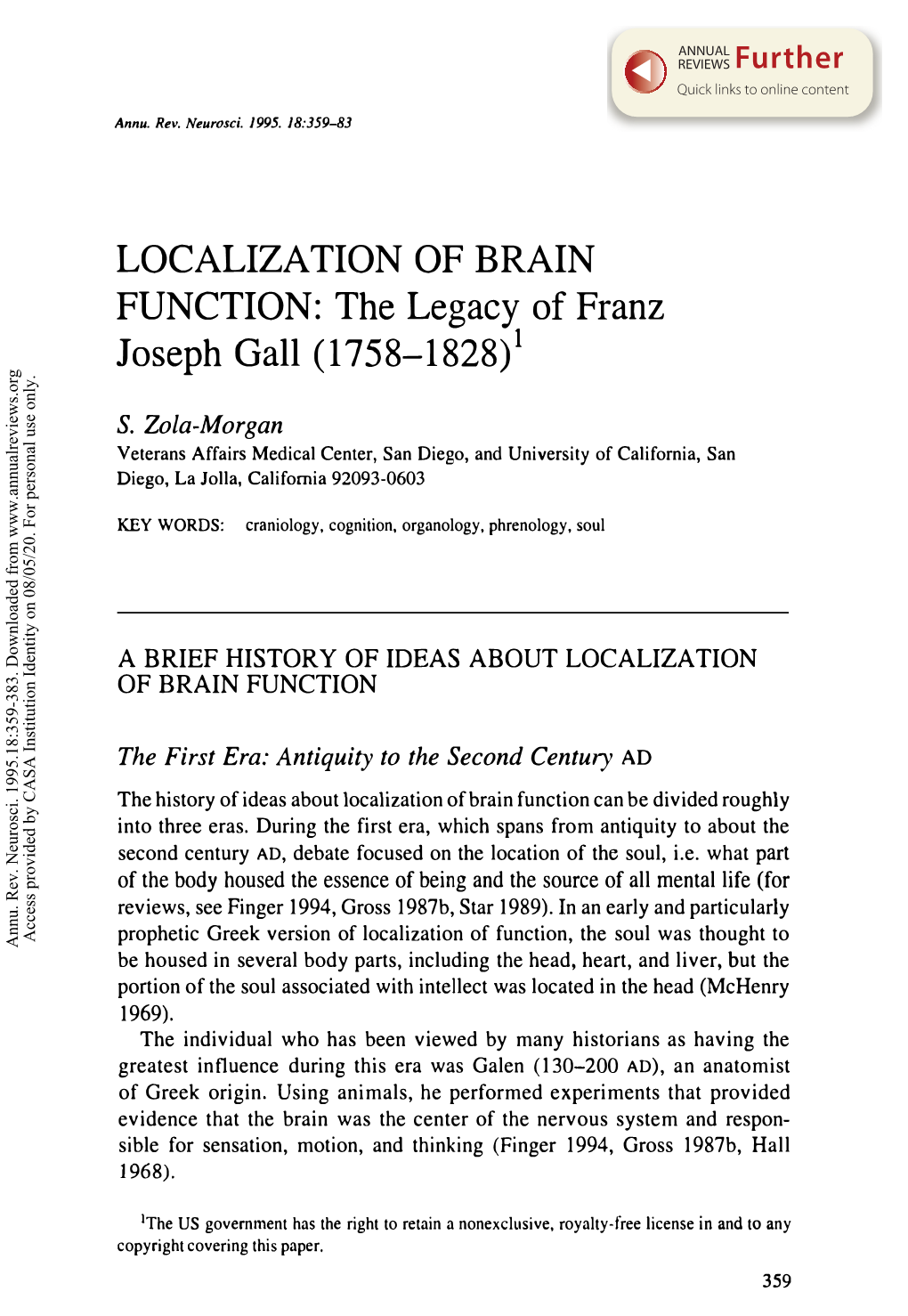 Localization of Brain Function: the Legacy of Franz Joseph Gall (1758