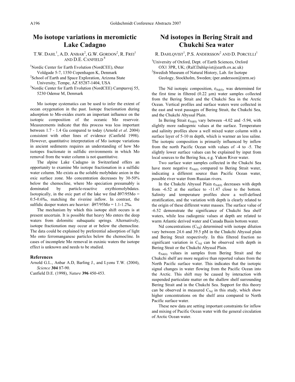 Nd Isotopes in Bering Strait and Chukchi Sea Water