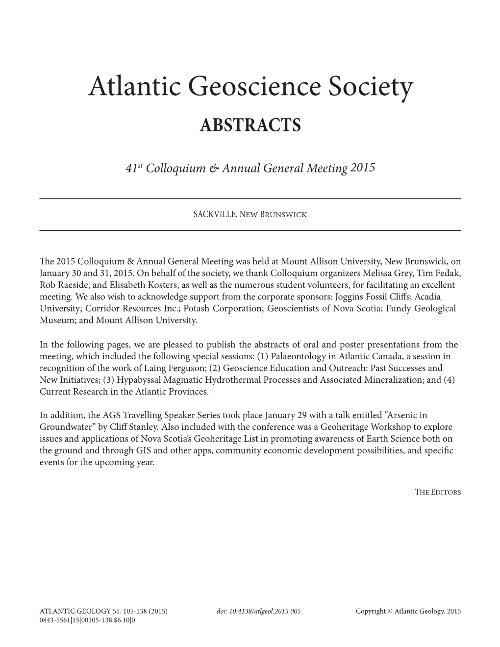 Atlantic Geoscience Society ABSTRACTS