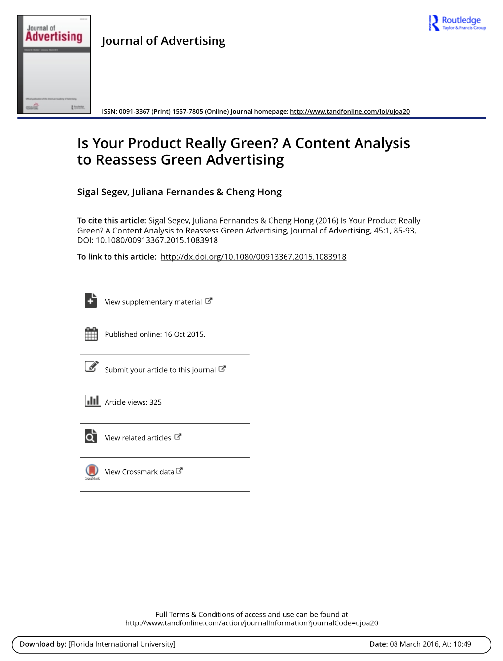 A Content Analysis to Reassess Green Advertising