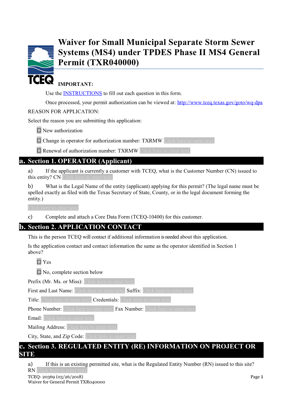 Notice of Termination (NOT) for Authorizations Under TPDES General Permit (TXG110000)