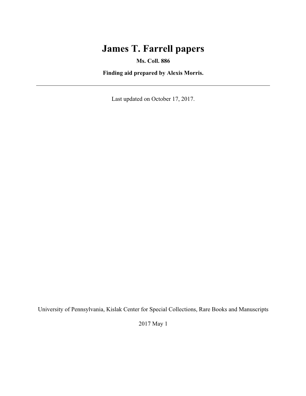 James T. Farrell Papers Ms
