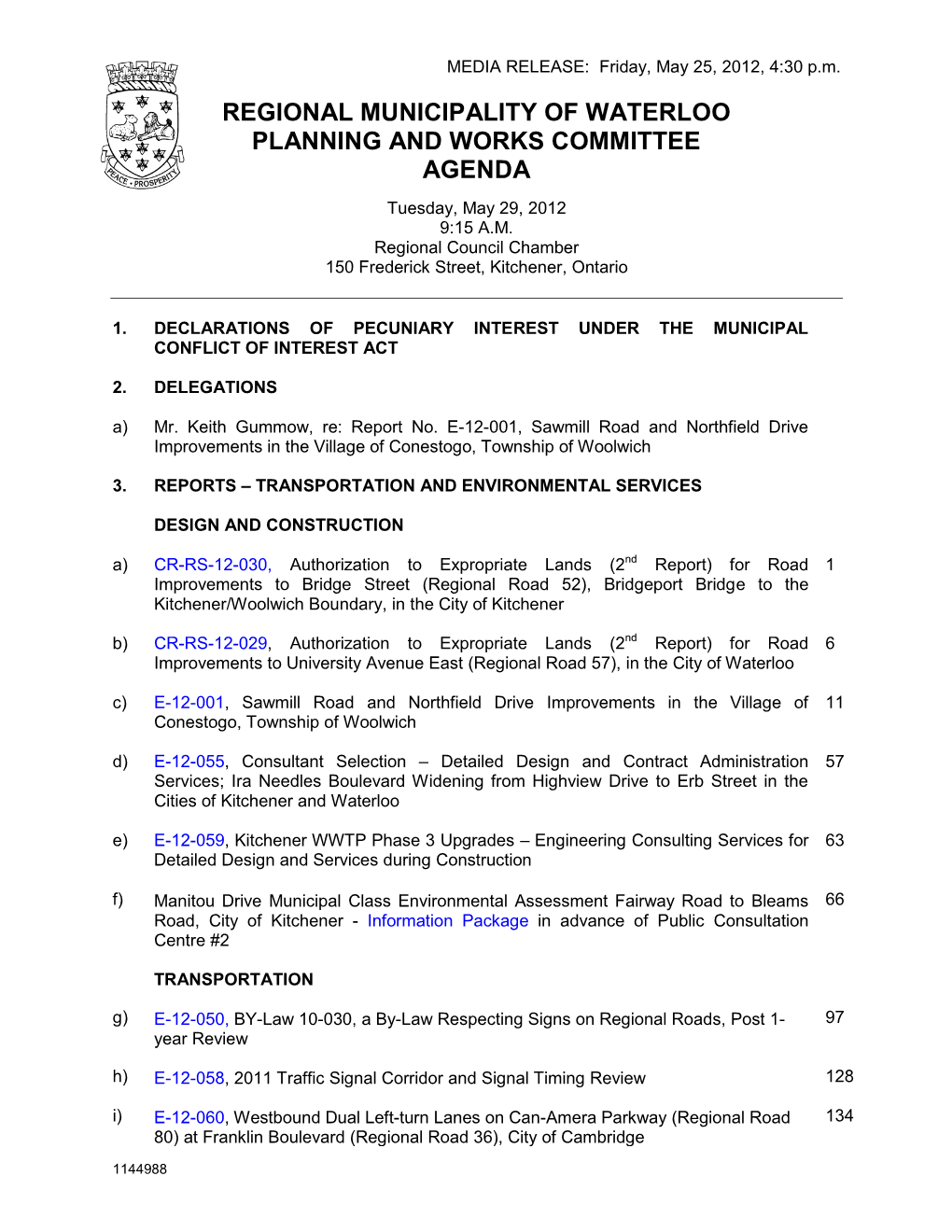 Planning and Works Committee Agenda