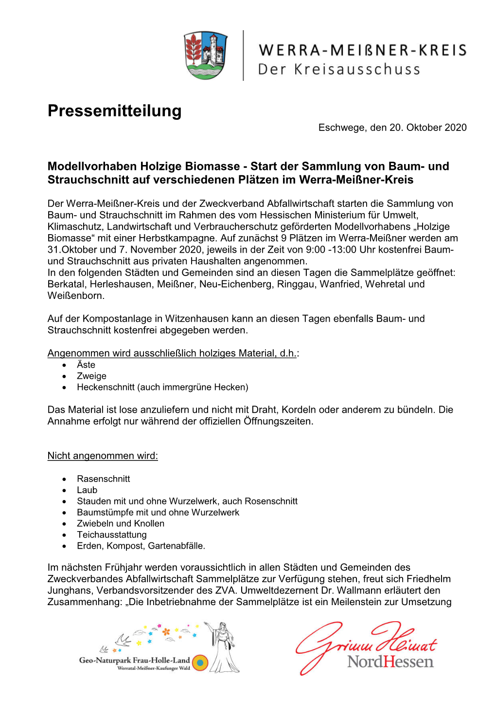 Pressemitteilung Eschwege, Den 20