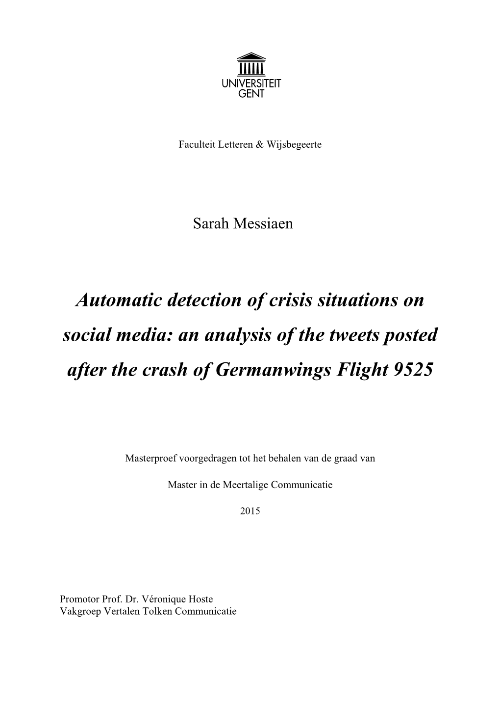 An Analysis of the Tweets Posted After the Crash of Germanwings Flight 9525