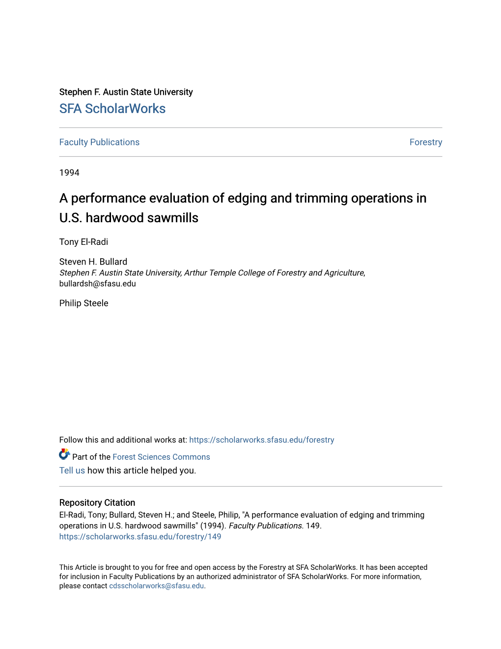 A Performance Evaluation of Edging and Trimming Operations in U.S. Hardwood Sawmills