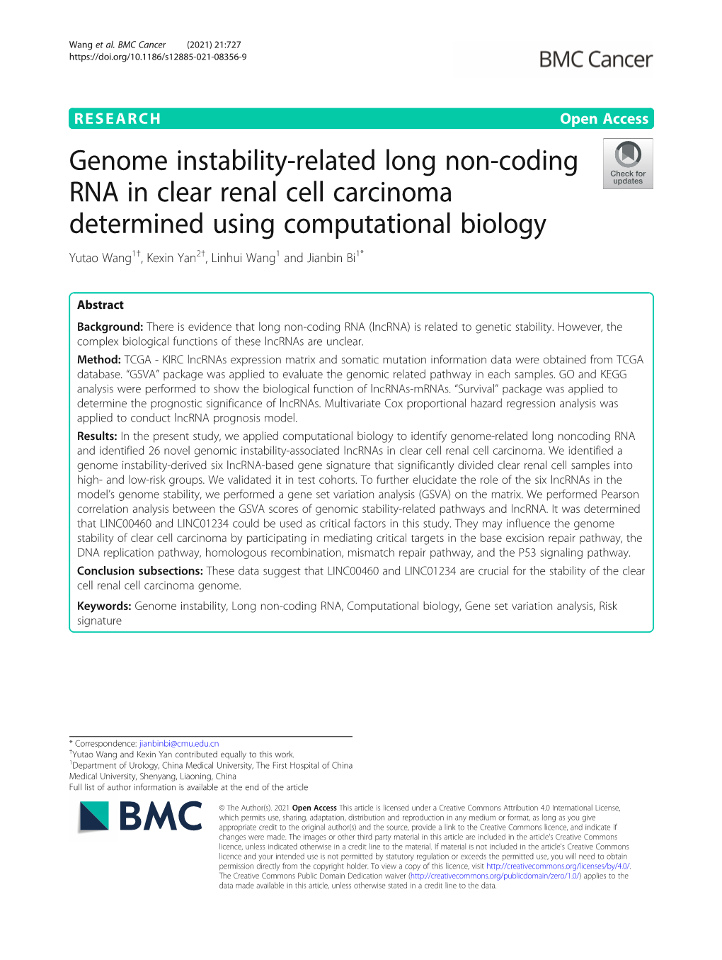 Genome Instability-Related Long Non-Coding RNA in Clear Renal Cell
