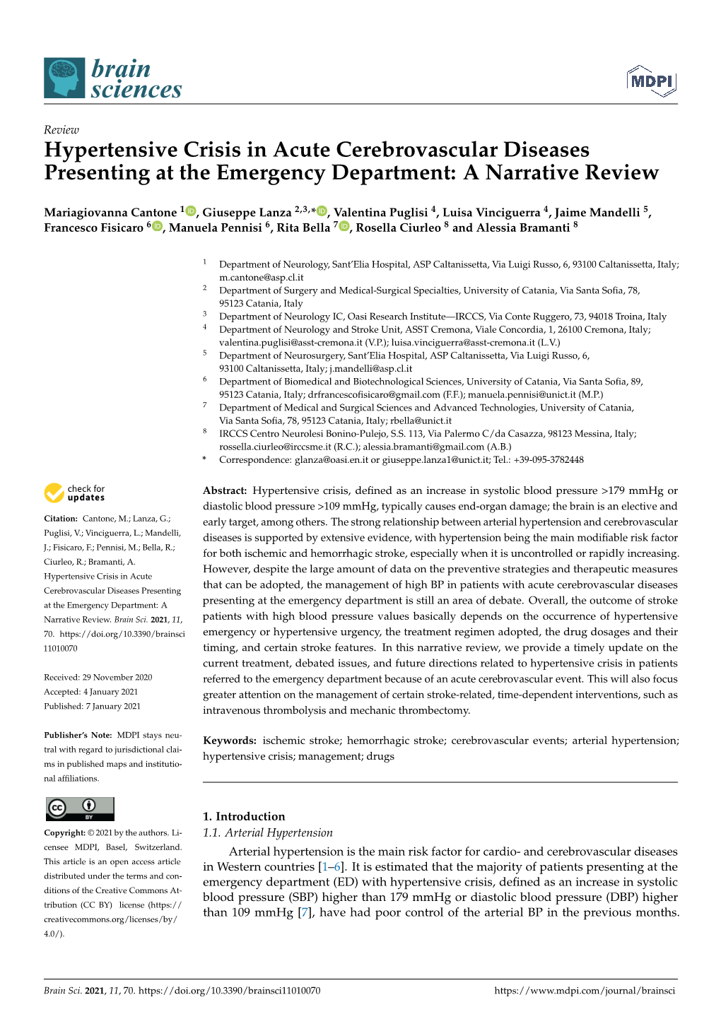 Hypertensive Crisis in Acute Cerebrovascular Diseases Presenting at the Emergency Department: a Narrative Review