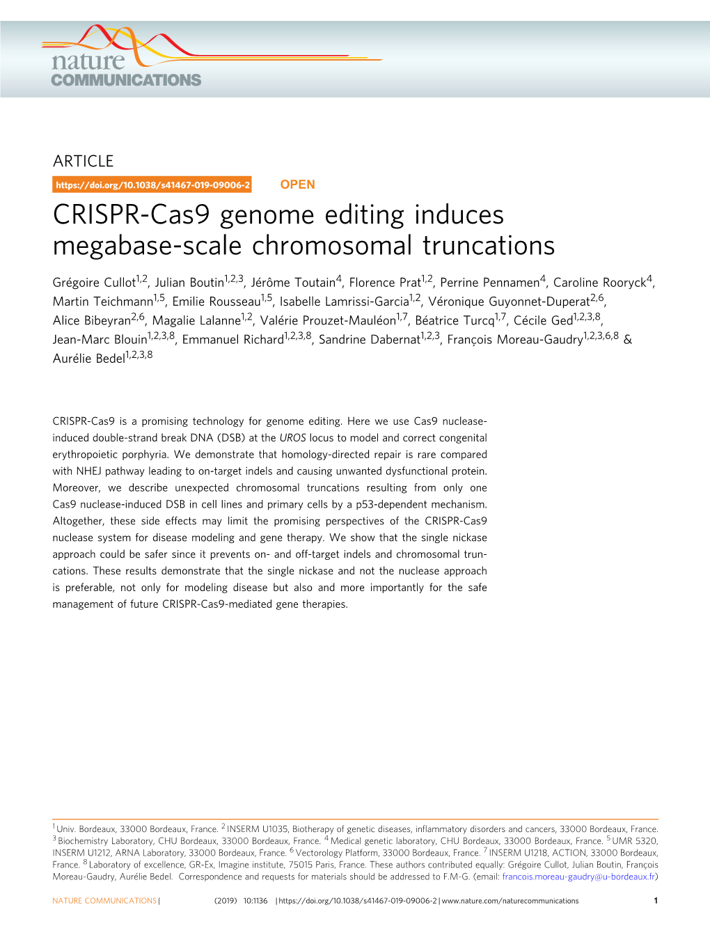 CRISPR-Cas9 Genome Editing Induces Megabase-Scale Chromosomal Truncations