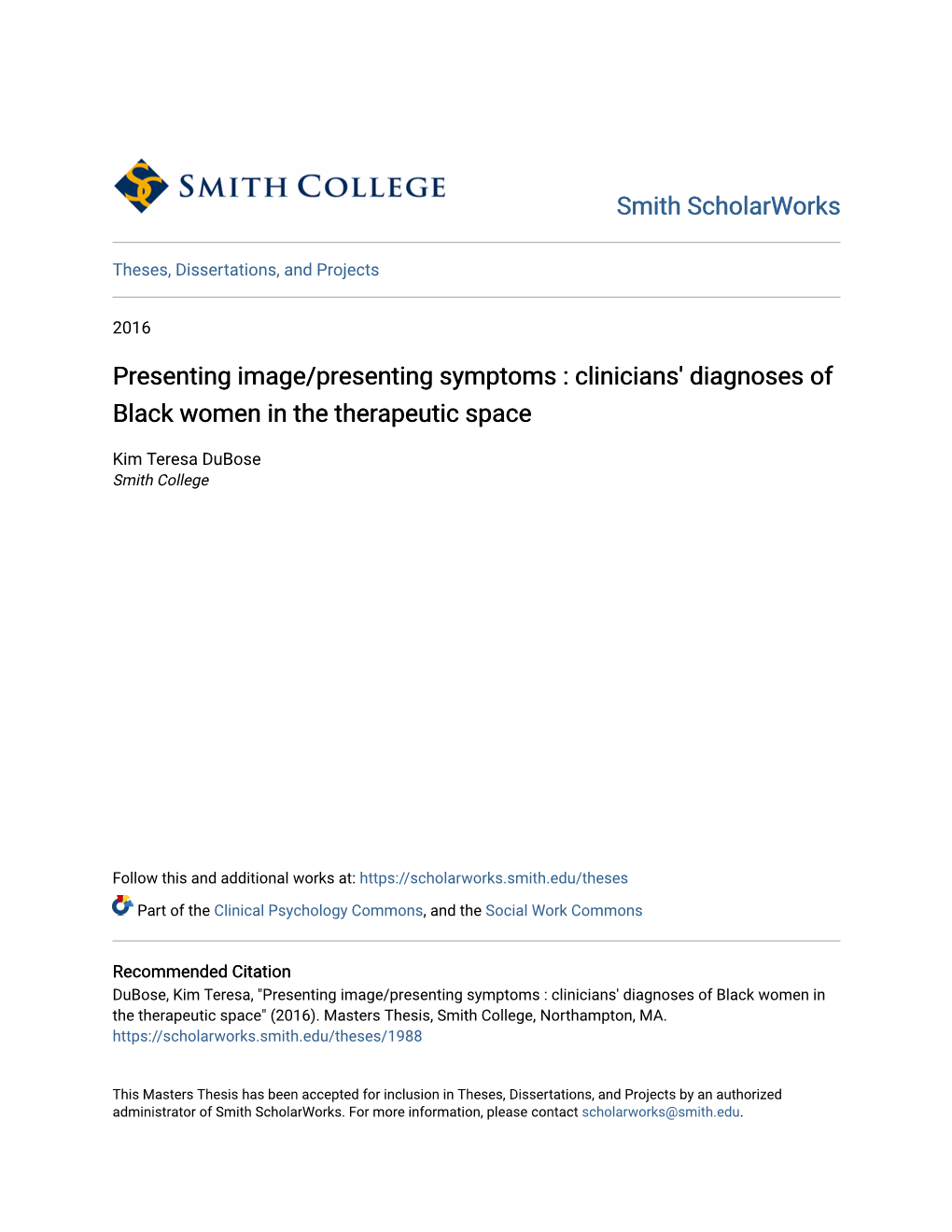 Clinicians' Diagnoses of Black Women in the Therapeutic Space