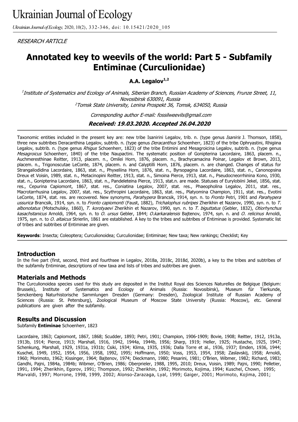 Subfamily Entiminae (Curculionidae)