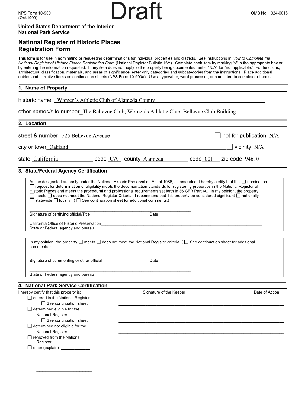 NPS Form 10-900 OMB No