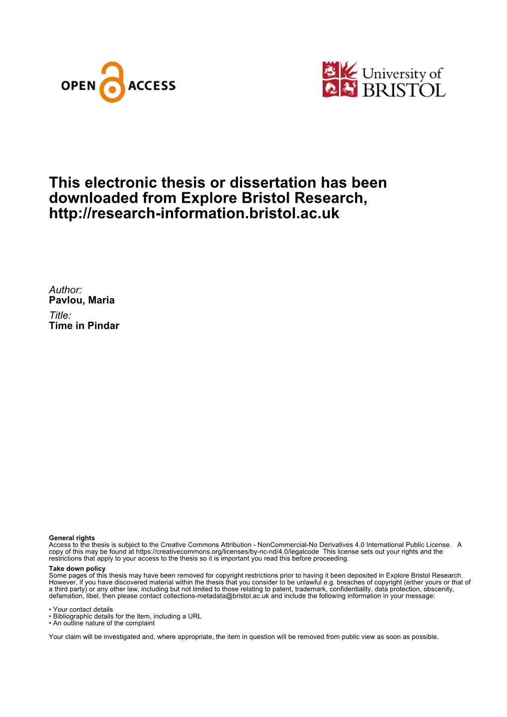 This Electronic Thesis Or Dissertation Has Been Downloaded from Explore Bristol Research