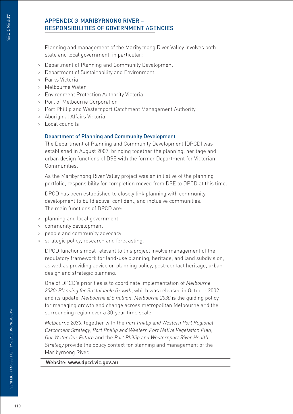 Appendix G Maribyrnong River – Responsibilities of Government Agencies