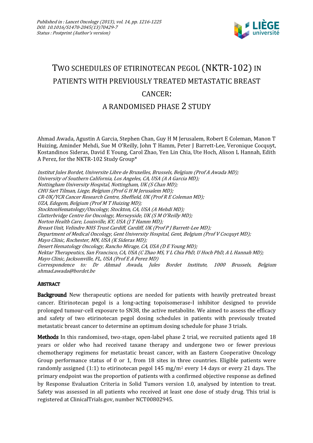 Two Schedules of Etirinotecan Pegol (Nktr-102) in Patients with Previously Treated Metastatic Breast Cancer: a Randomised Phase 2 Study