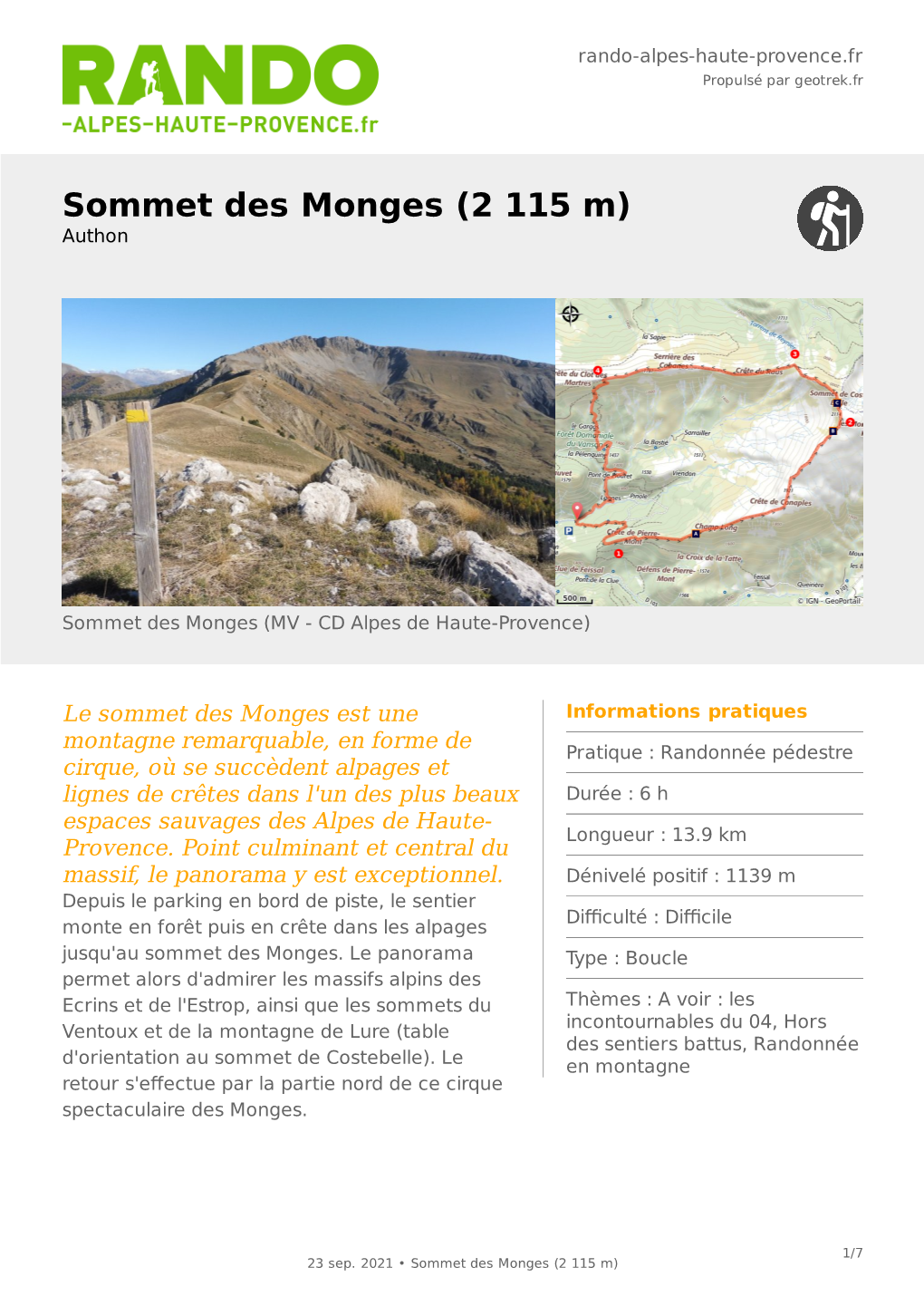 Sommet Des Monges (2 115 M) Authon
