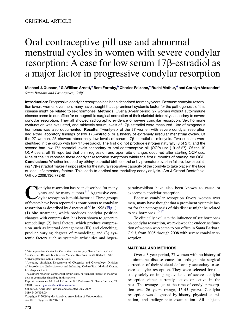 Oral Contraceptive Pill Use and Abnormal