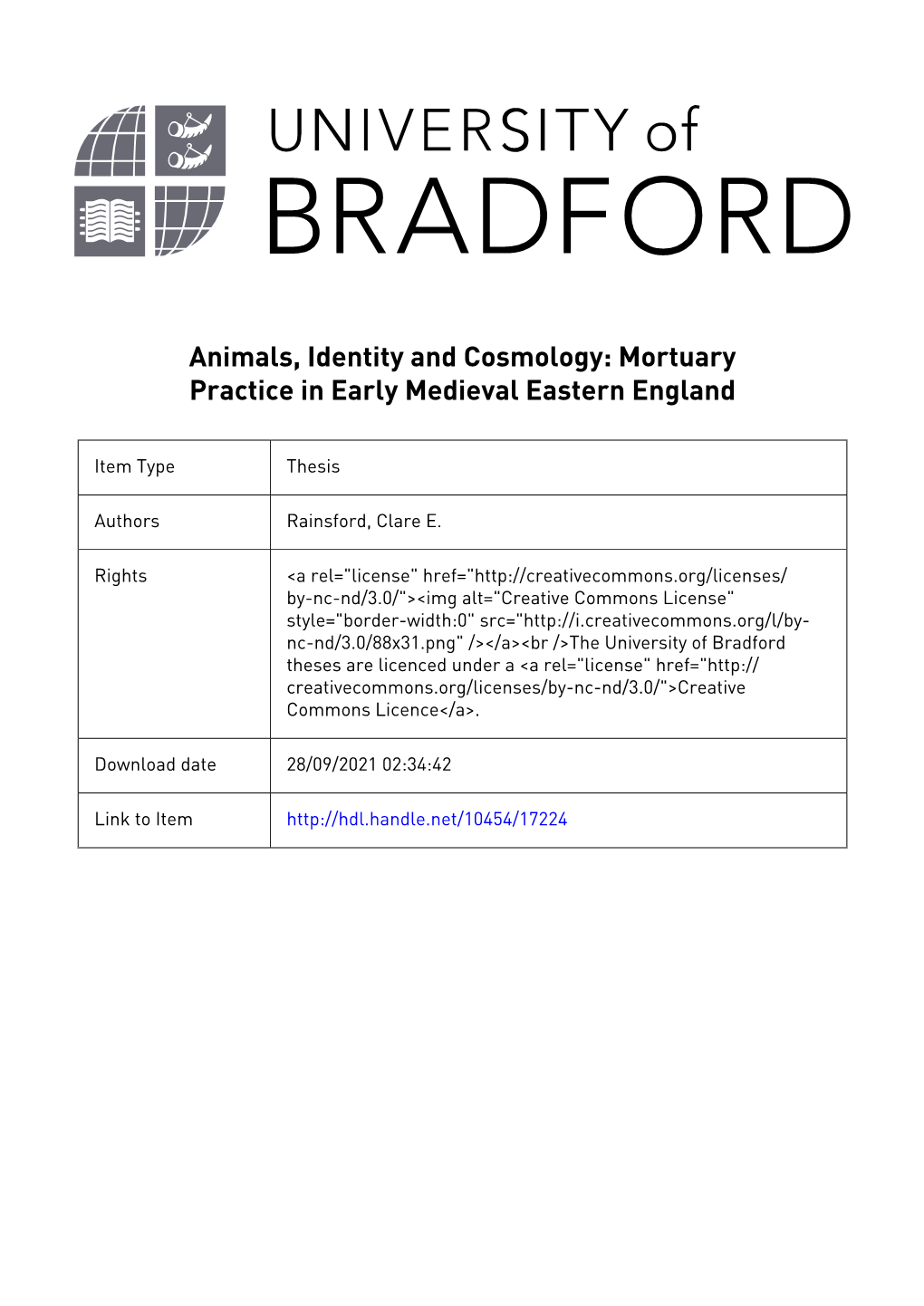 Animals, Identity and Cosmology: Mortuary Practice in Early Medieval Eastern England