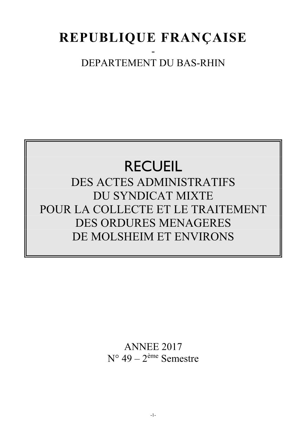 Recueil Des Actes Administratifs 2Ème Semestre 2017