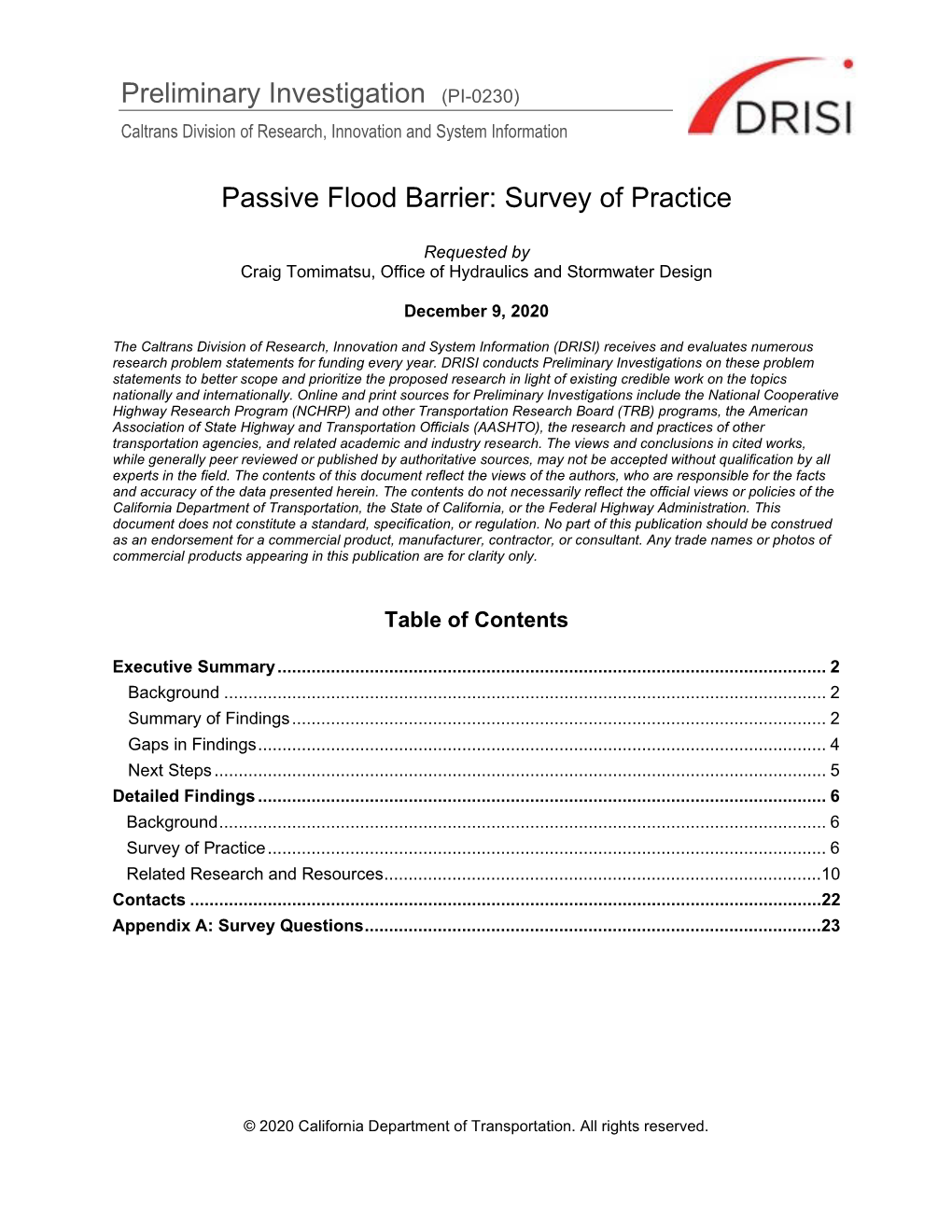 Passive Flood Barrier: Survey of Practice