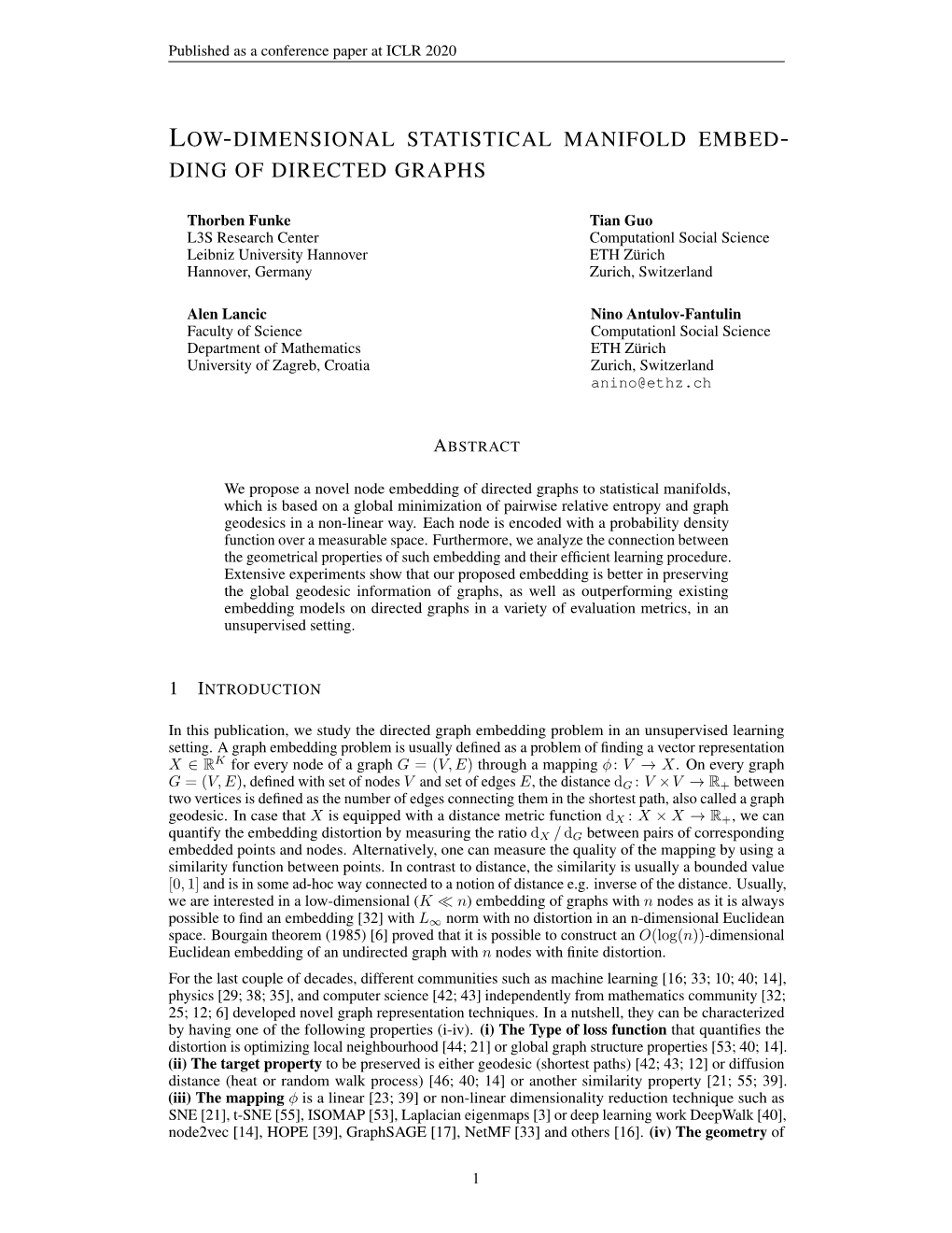 Low-Dimensional Statistical Manifold Embed- Dingofdirectedgraphs