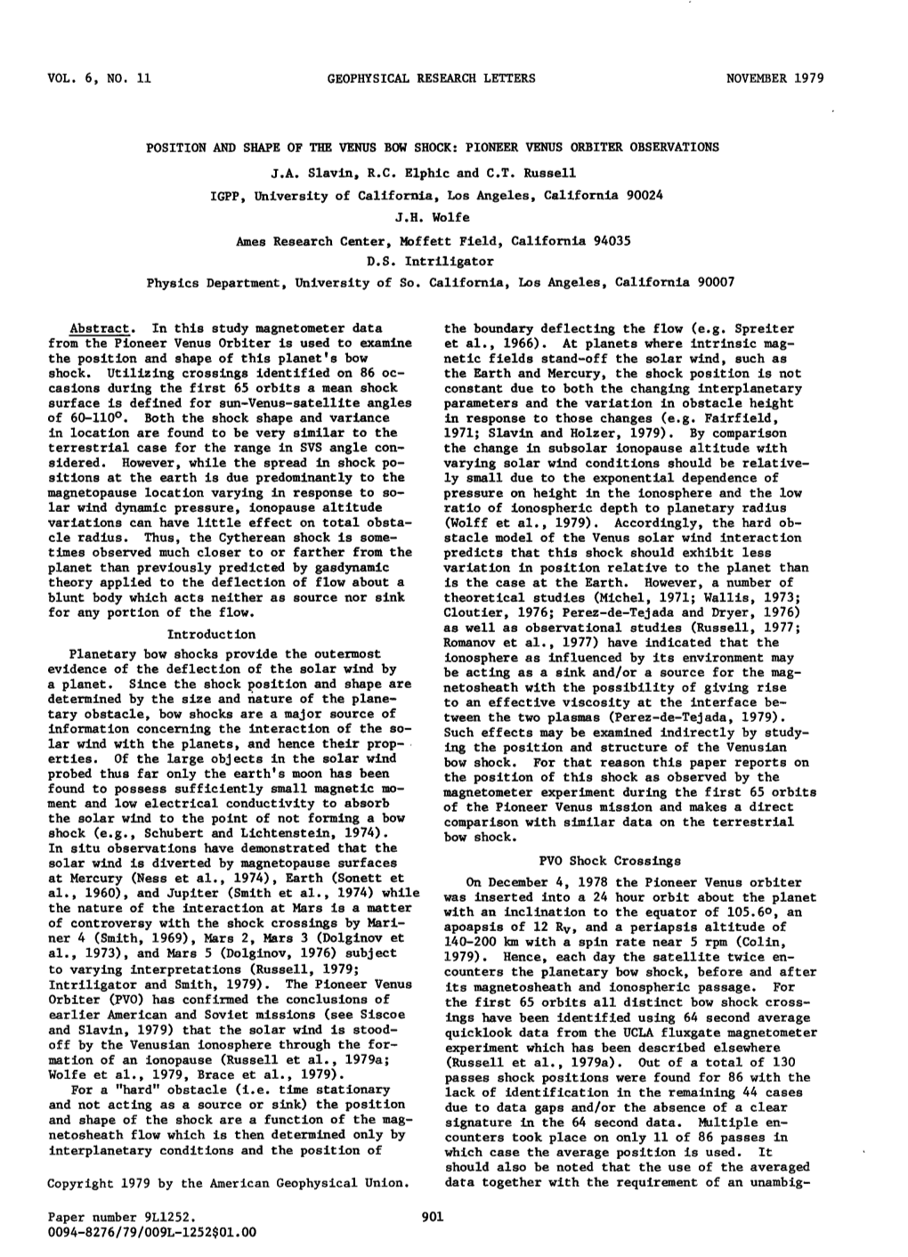 Pioneer Venus Orbiter Observations