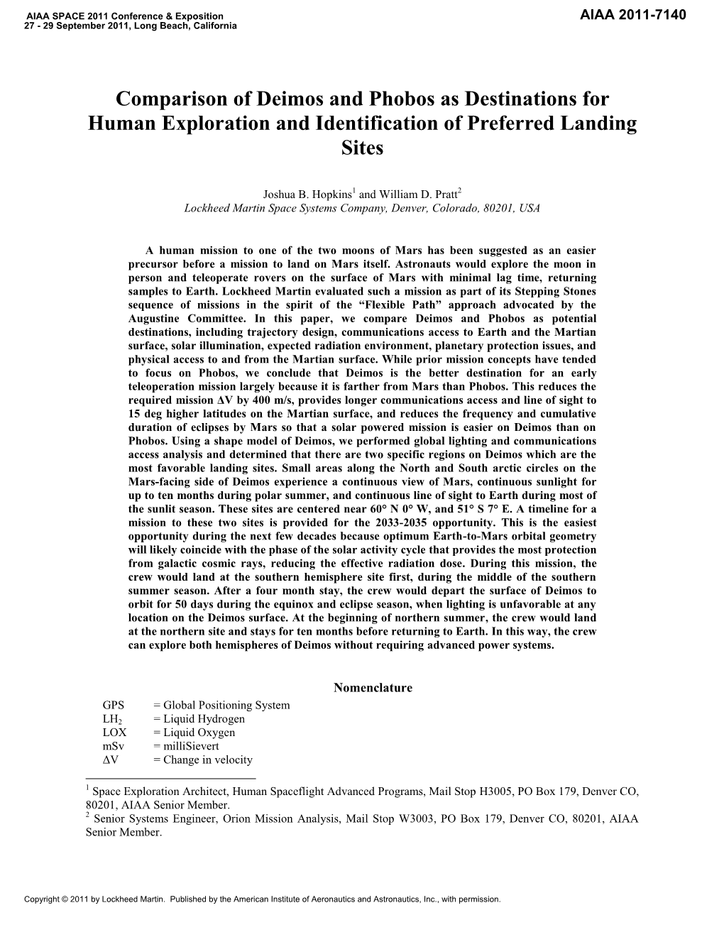 Comparison of Deimos and Phobos As Destinations for Human Exploration and Identification of Preferred Landing Sites