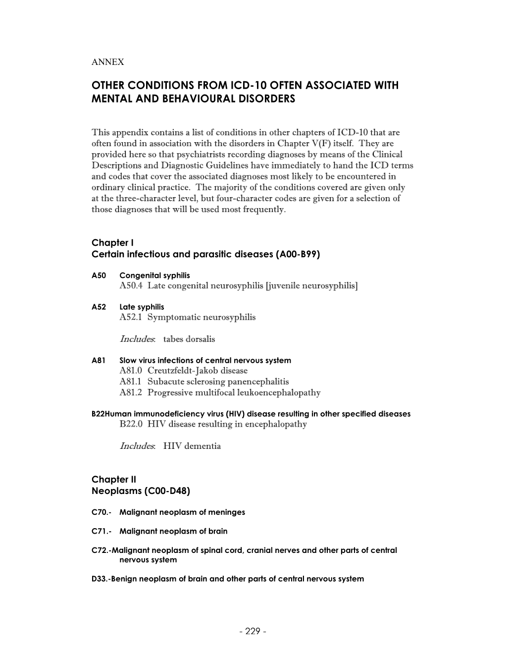 Other Conditions from Icd-10 Often Associated with Mental and Behavioural Disorders