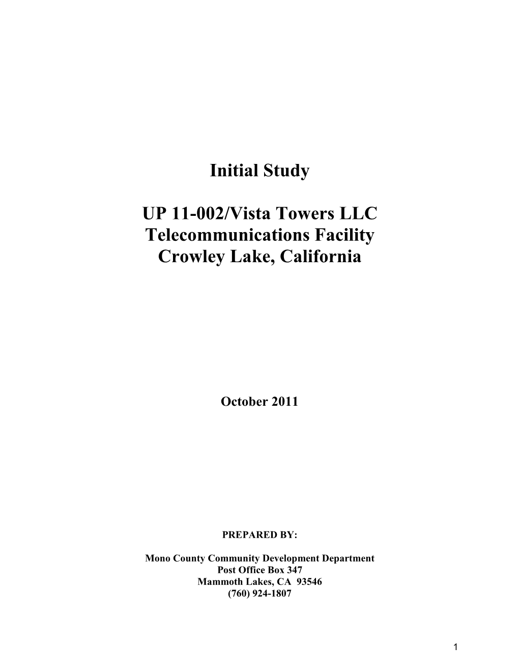 Initial Study up 11-002/Vista Towers LLC Telecommunications Facility