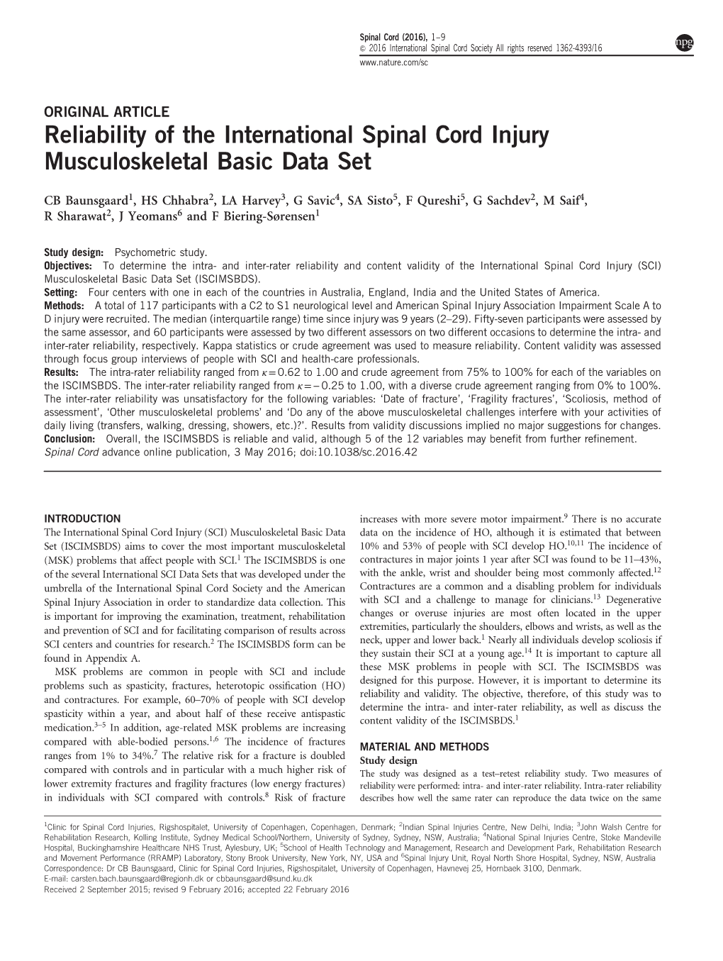 Reliability of the International Spinal Cord Injury Musculoskeletal Basic Data Set