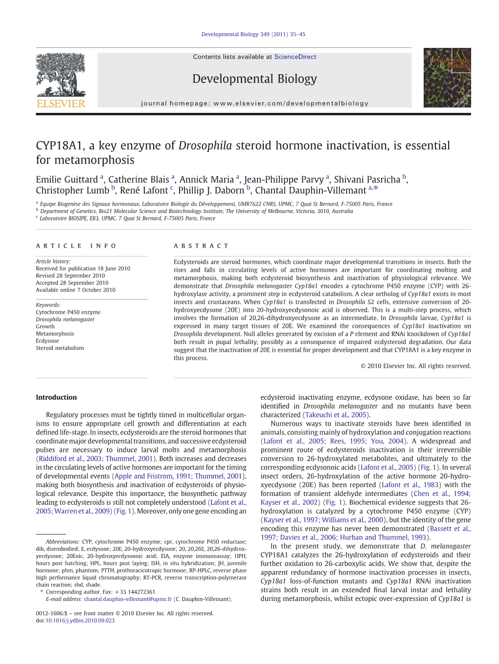 CYP18A1, a Key Enzyme of Drosophila Steroid Hormone Inactivation, Is Essential for Metamorphosis