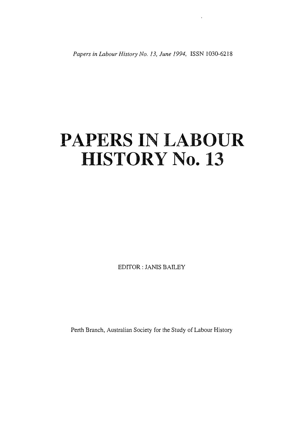 PAPERSI LABOUR HISTORY No. 13